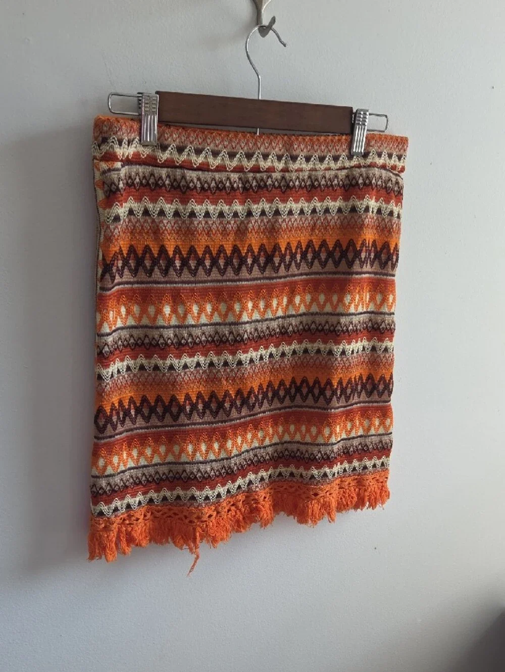 SHEIN Orange Patterned Fringe Wrap Mini Skirt